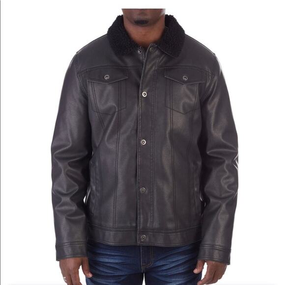 Men’s Leather coat/jacket XRAY JEANS brand TRUCKER JACKET WITH FAUX FUR collar - Picture 1 of 14